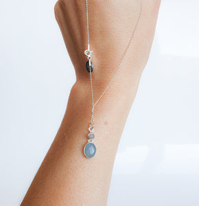 Aquamarine and Moonstone Silver Pendant with chain for Women "Stone of Faith"