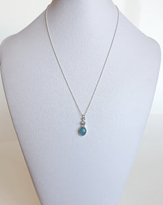 Aquamarine and Moonstone Silver Pendant with chain for Women "Stone of Faith"