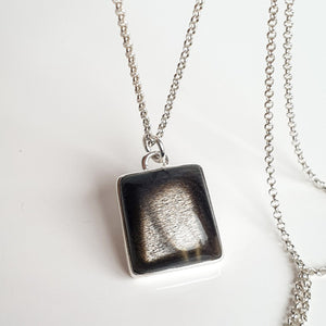 Black Golden Sun Stone AAA+ Long Silver Necklace "Joy and Success"