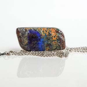 Precious Boulder Opal from Australia Silver Pendant with Chain „Sublime“