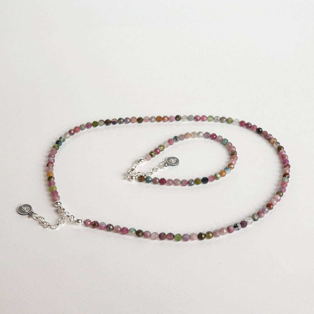Set of Tourmaline Silver Necklace and Bracelet 